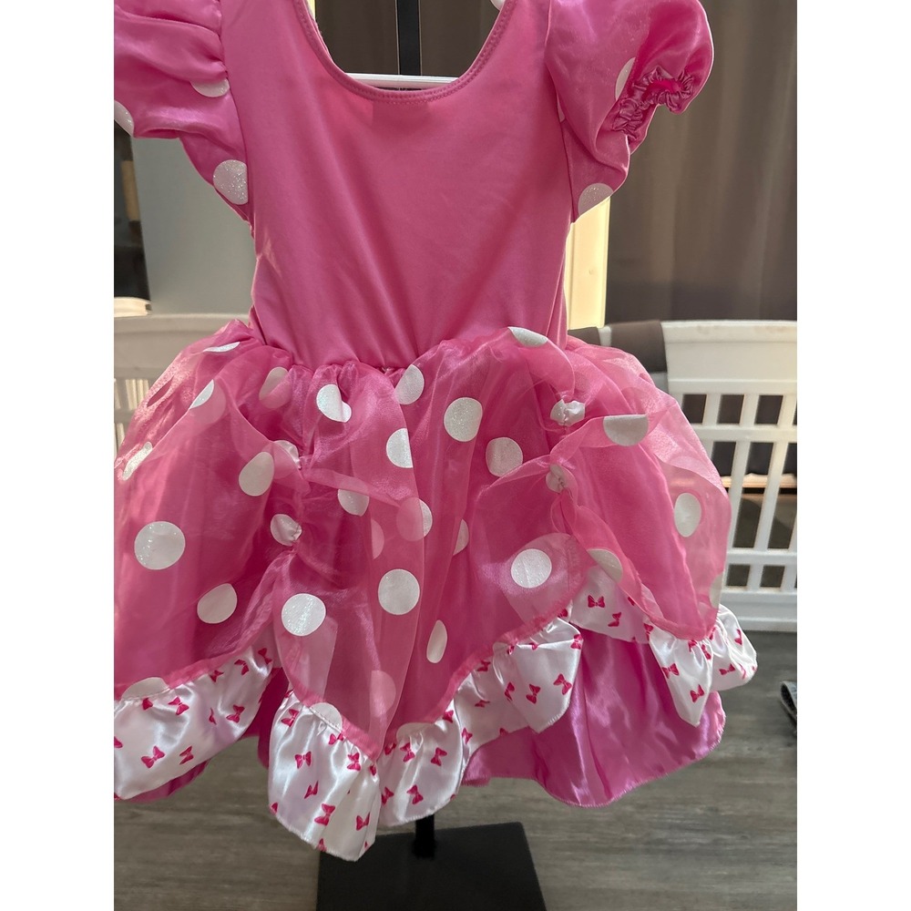 Disney Minnie Mouse Pink Polka Dot Sequin Costume Dress Kids Short Sleeve Bows‎ - Picture 6 of 9